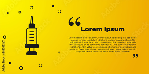 Black Addiction to the drug icon isolated on yellow background. Heroin, narcotic, addiction, illegal. Sick junkie with a syringe and medical pills. Vector