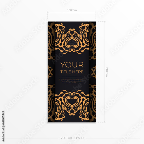 Black luxury postcard design with Indian vintage ornaments. Can be used as background and wallpaper.