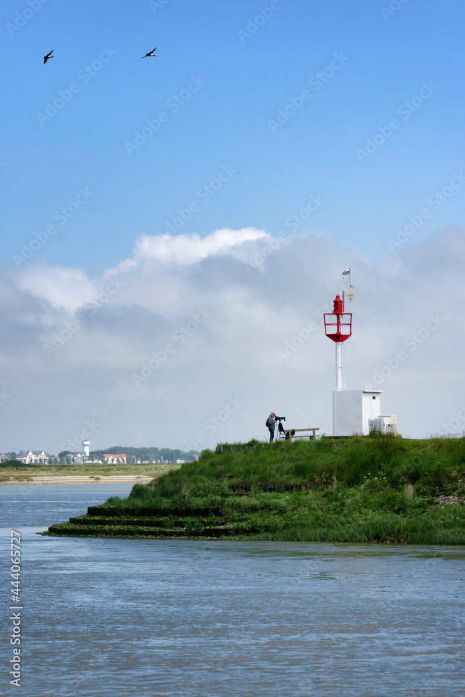 Silhouette of photograph in Saint-Valery-sur-Somme coast. Bay of the Somme 