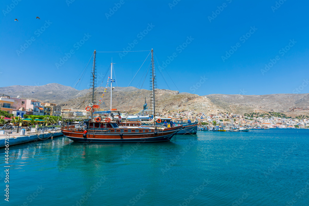 Kalymnos harbour view from sea. Kalymnos Island is a popular tourist destination in Greece.