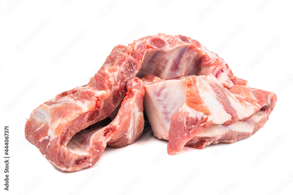 Large piece Raw meat pork spare rib isolated on white background.food concept for advertising