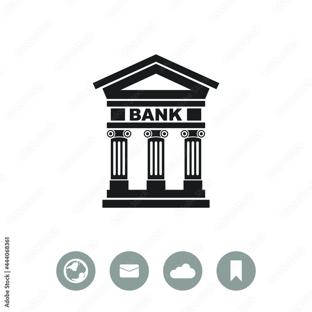 Bank icon with the building facade with three pillars. Vector. Bank icon with the building facade with three pillars. Vector.