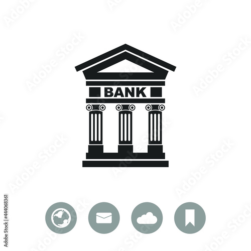 Bank icon with the building facade with three pillars. Vector.