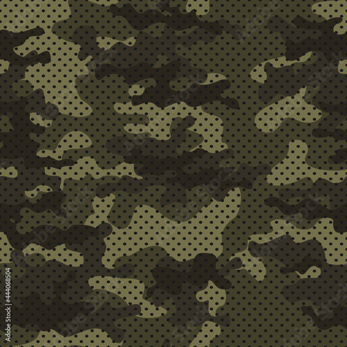 Digital camouflage, forest texture, military uniform pattern, vector illustration.