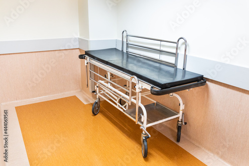Emergency bed parked at hospital ward for emergency use
