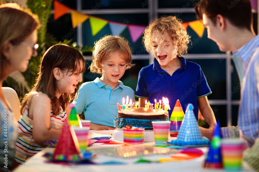 Child birthday party cake. Family with kids. Child birthday party cake. Family with kids.
