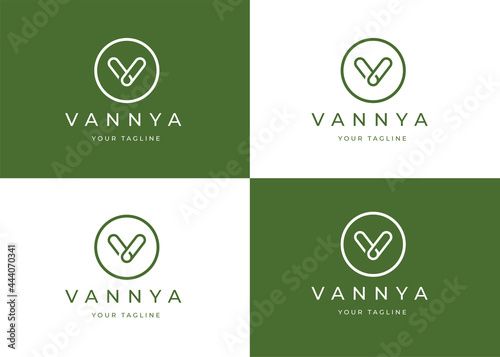 Minimalist letter V logo design template with circle shape, vector illustration