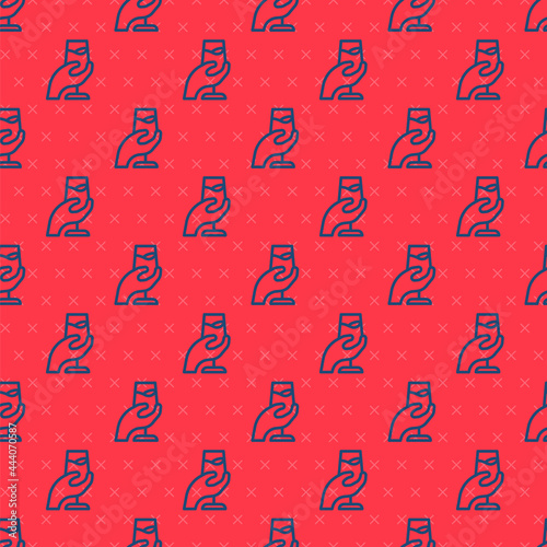 Blue line Wine tasting, degustation icon isolated seamless pattern on red background. Sommelier. Smells of wine. Vector