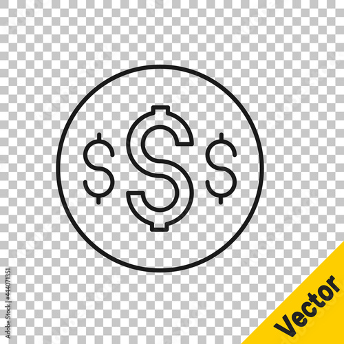 Black line Dollar symbol icon isolated on transparent background. Cash and money, wealth, payment symbol. Casino gambling. Vector