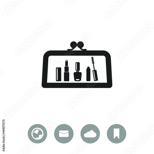 Make up bag with cosmetics vector icon. Ladies handbag icon.