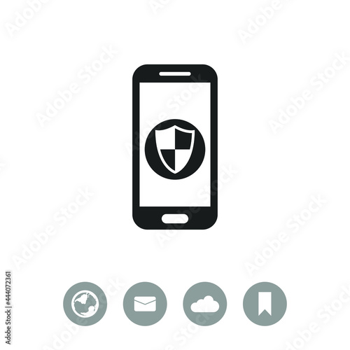 Smartphone protection vector icon. Smartphone with shield.
