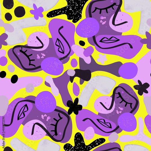 Abstract Hand Drawing Geometric Shapes and Faces Seamless Pattern Isolated Background © Didem