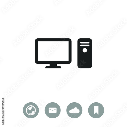 Computer case with monitor vector icon.