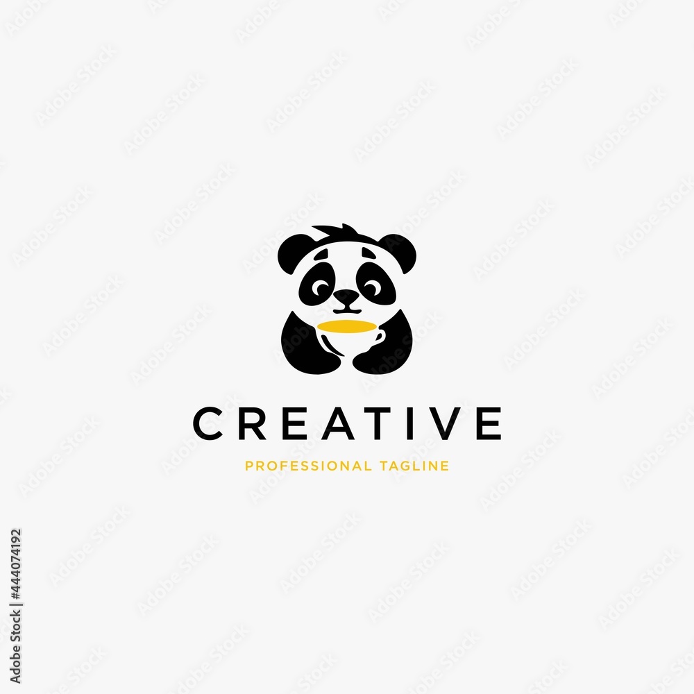 panda tea cup logo vector icon illustration
