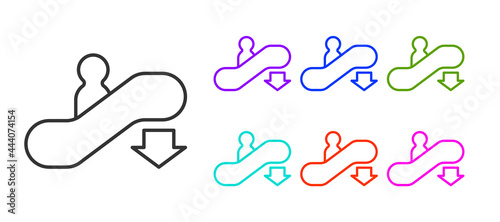 Black line Escalator down icon isolated on white background. Set icons colorful. Vector