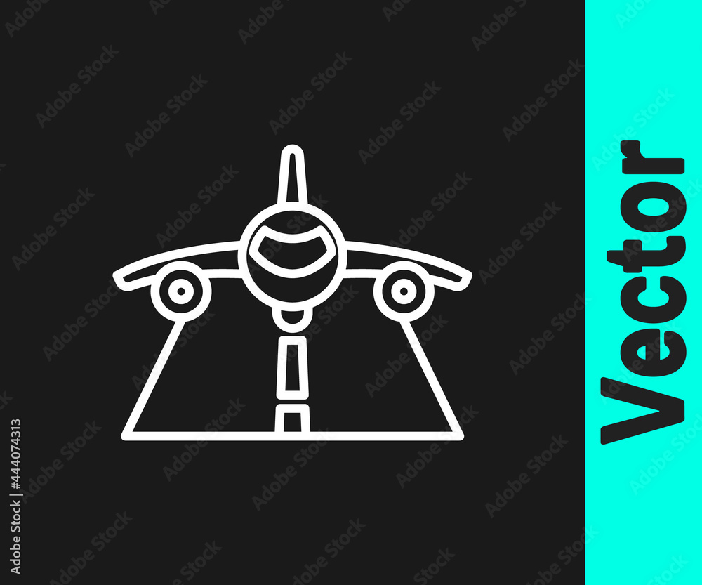 White line Plane icon isolated on black background. Flying airplane icon. Airliner sign. Vector White line Plane icon isolated on black background. Flying airplane icon. Airliner sign. Vector