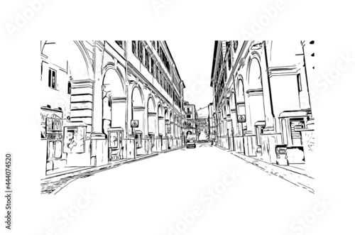 Building view with landmark of Imperia is the 
city in Italy. Hand drawn sketch illustration in vector.