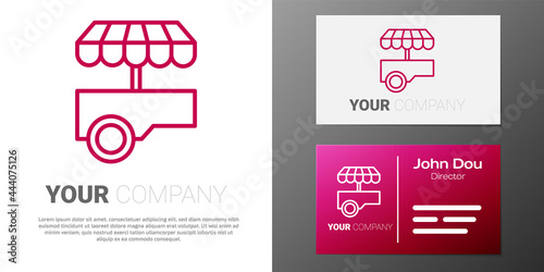 Logotype line Fast street food cart with awning icon isolated on white background. Urban kiosk. Logo design template element. Vector