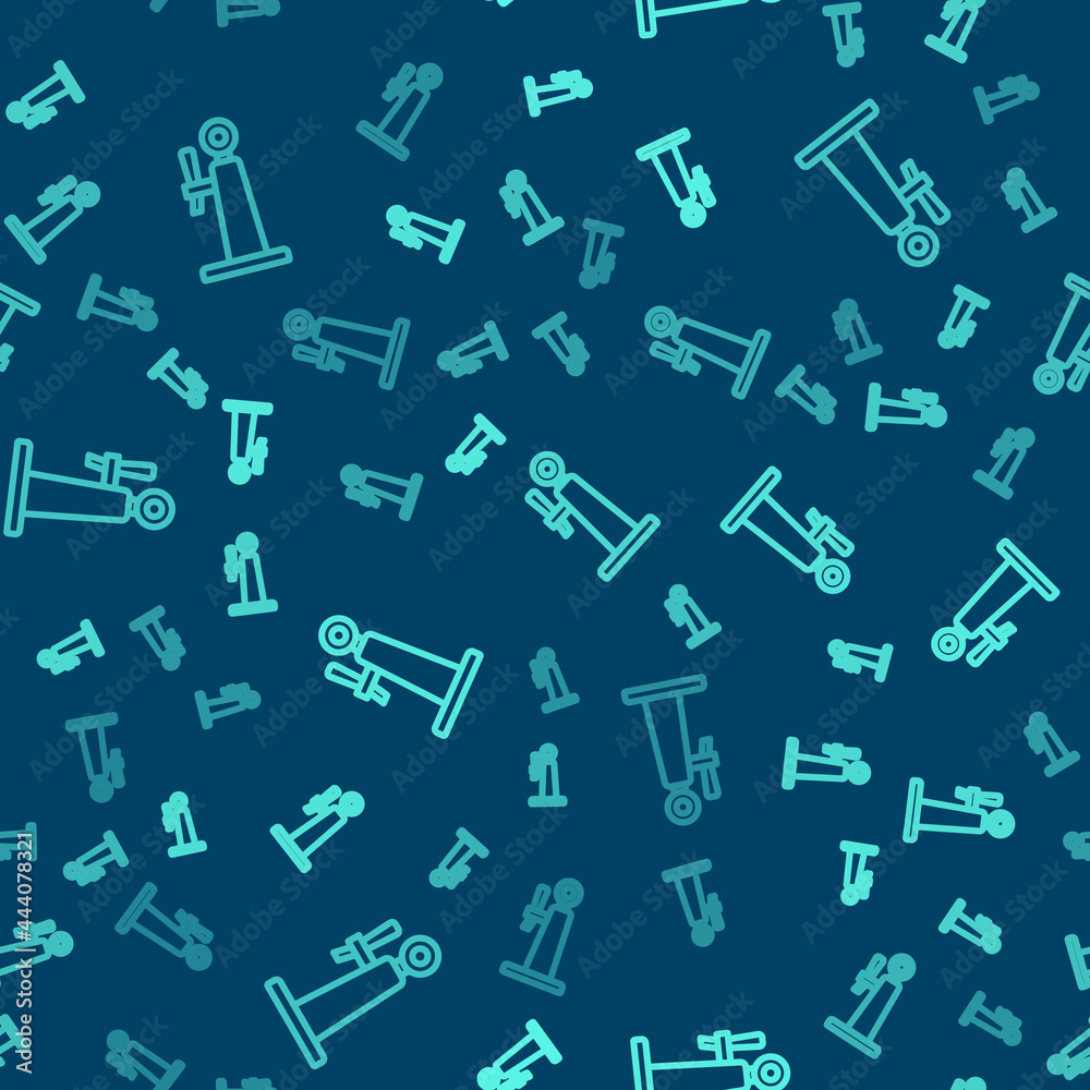 Green line Beer tap icon isolated seamless pattern on blue background. Vector Green line Beer tap icon isolated seamless pattern on blue background. Vector
