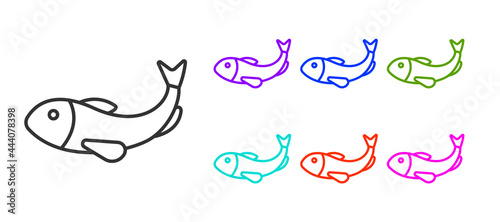 Black line Dried fish icon isolated on white background. Set icons colorful. Vector