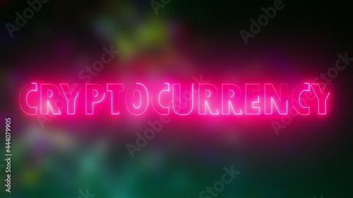 Word Cryptocurrency of letters with a neon effect, 3d rendering background, computer generated