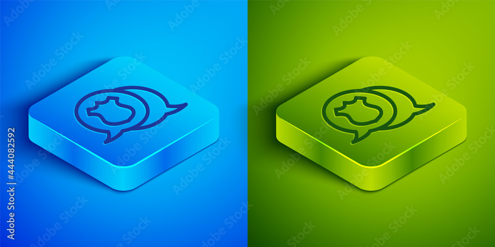 Isometric line Police badge icon isolated on blue and green background. Sheriff badge sign. Square button. Vector Isometric line Police badge icon isolated on blue and green background. Sheriff badge sign. Square button. Vector