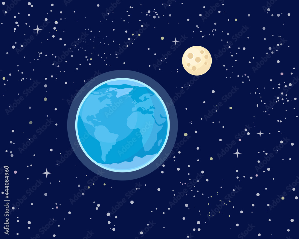 Earth and Moon in night starry sky Earth and Moon in night starry sky