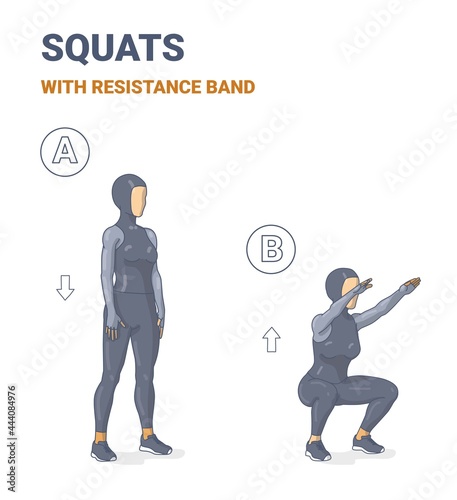 Muslim Girl Doing Air Squats Exercise in Sporty Hijab Home Workout Guidance. Squatting Arabian Woman