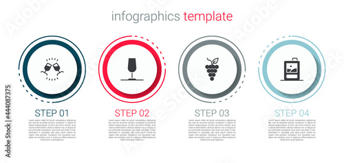 Set Wine tasting, degustation, glass, Bunch of grapes and Cardboard box wine. Business infographic template. Vector