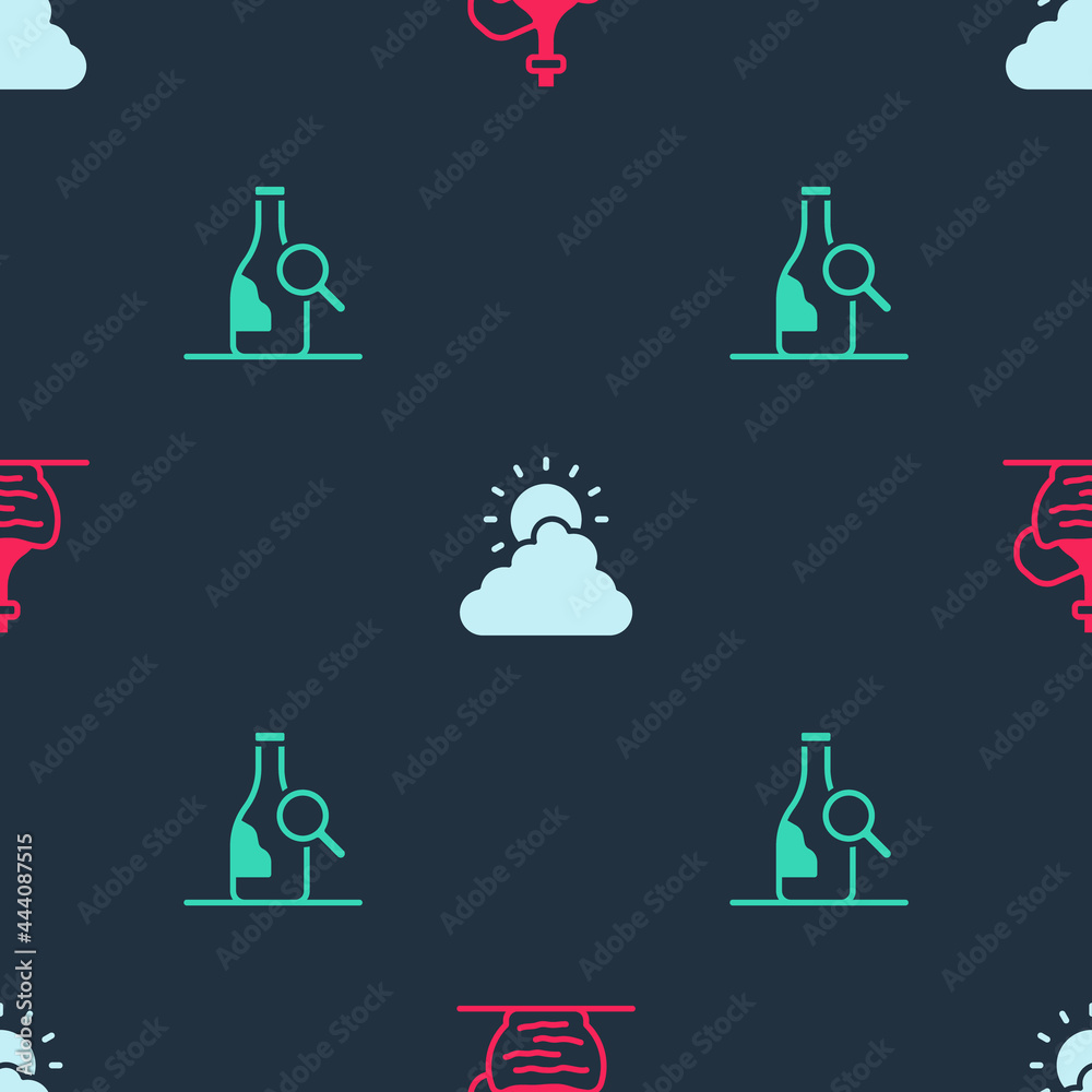 Set Wine in italian fiasco bottle, Sun and cloud weather and Bottle of wine on seamless pattern. Vector Set Wine in italian fiasco bottle, Sun and cloud weather and Bottle of wine on seamless pattern. Vector