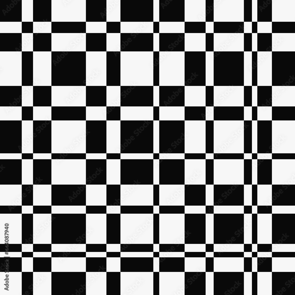 Wrong chess board. Vector checker squares and rectangles. Black and white decor tiles.