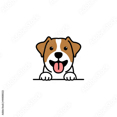 Cute jack russell terrier puppy smiling cartoon, vector illustration