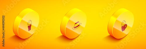 Set Isometric Glass of beer, Oktoberfest hat and icon. Vector