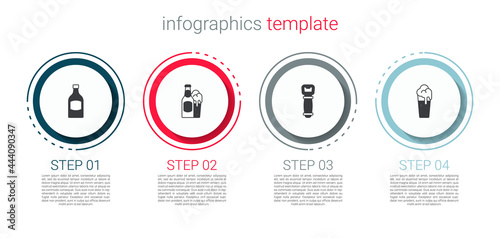 Set Beer bottle, and glass, Bottle opener and Glass of beer. Business infographic template. Vector