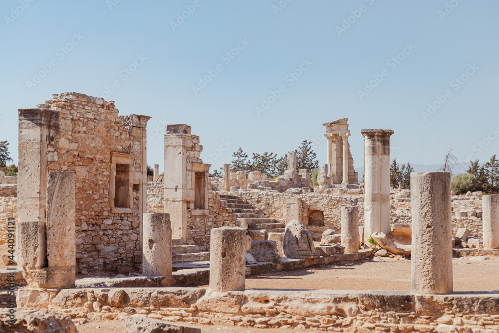 Ancient ruins of colonnaded portico in the Sanctuary of Apollo Hylates near Limassol, Cyprus