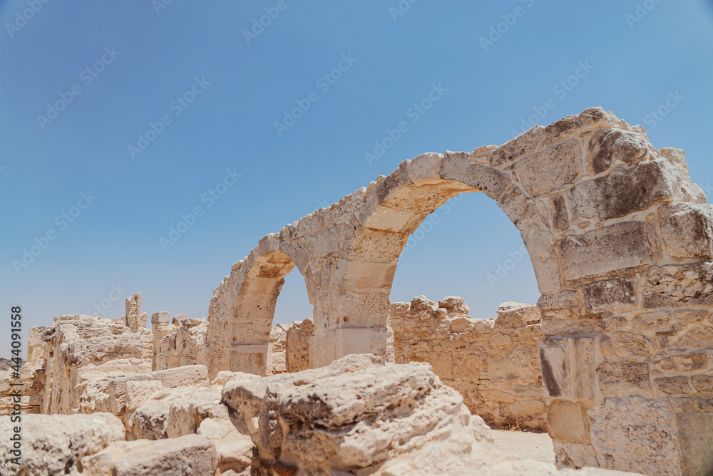 The ancient arc ruins of Early Christian Basilica at the Kourion World Heritage Archaeological site near Limassol, Cyprus