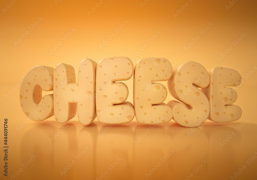 Cheese word on write on cheese texture yellow background .3D Illustration Cheese word on write on cheese texture yellow background .3D Illustration