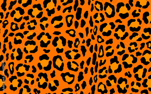 Abstract modern leopard seamless pattern. Animals trendy background. Orange and black decorative vector stock illustration for print  card  postcard  fabric  textile. Modern ornament of stylized skin