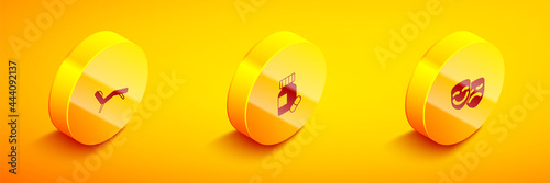 Set Isometric Armchair, Sedative pills and Comedy and tragedy masks icon. Vector