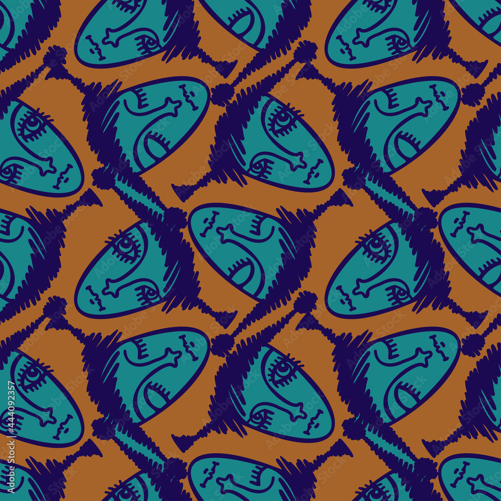 Fototapeta premium Vector seamless pattern illustration design of abstract lined surreal faces
