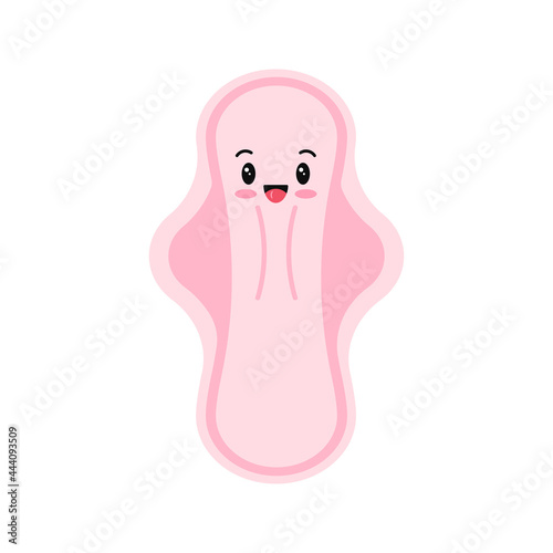 Cute women sanitary napkin pad emoji hygienic icon isolated on white background. Flat design cartoon kawaii style illustration of feminine intimate hygiene products.