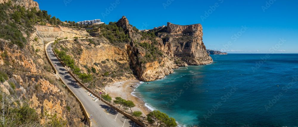 coastal panorama of Cumbre del Sol Cala Moraig and the Mediterranean sea in Spain