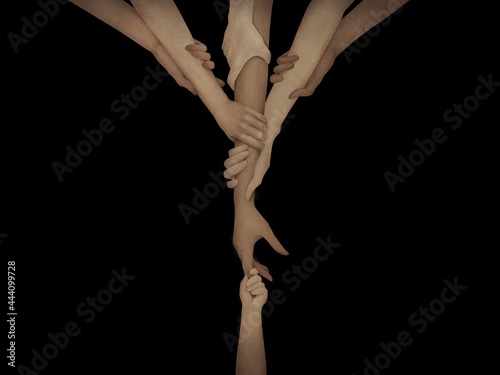 Illustration of child hand holding hand for help and hope photo