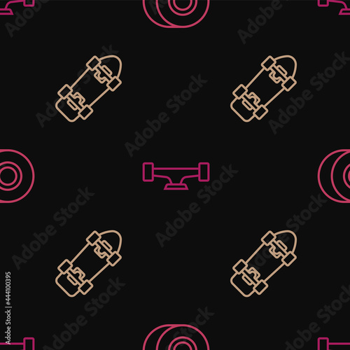 Set line Skateboard wheel, and on seamless pattern. Vector