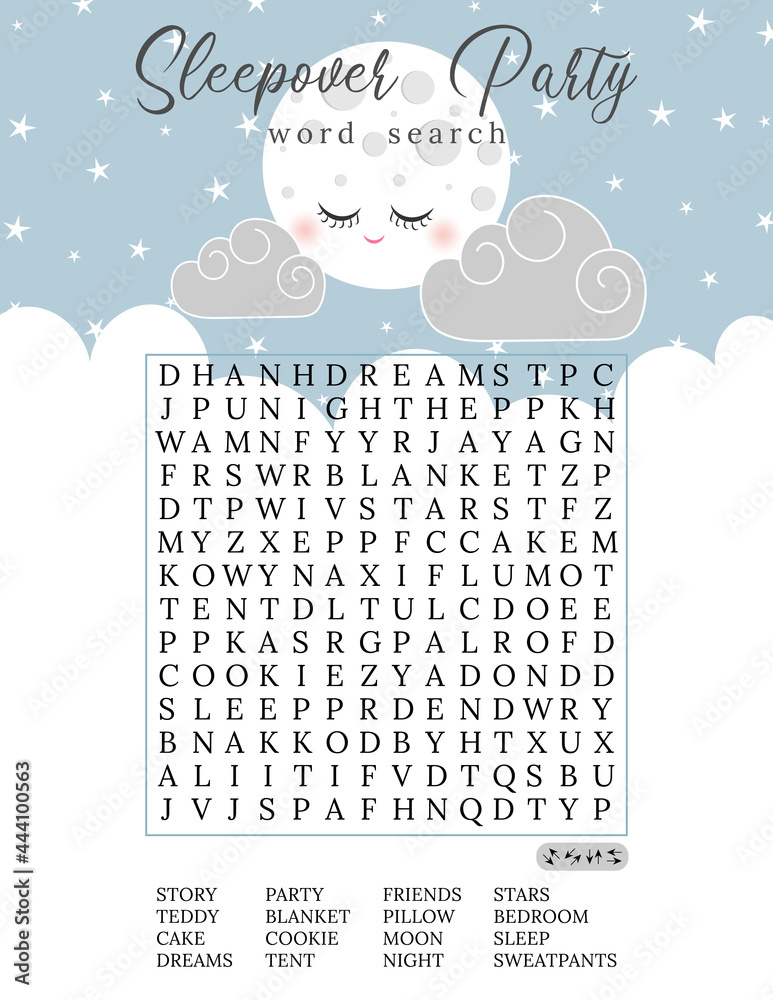Sleepover party word search puzzle Printable page for pajama party Sleepover party word search puzzle Printable page for pajama party