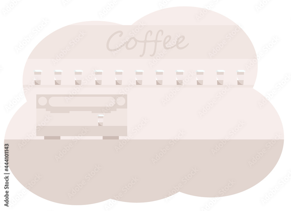 Coffee counter interior illustration with coffee machine and coffee cups