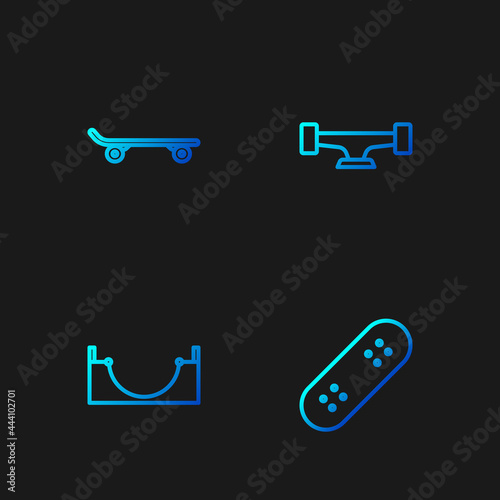 Set line Skateboard, park, and wheel. Gradient color icons. Vector