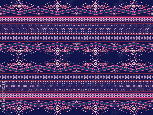 flower and heart ethnic seamless pattern. pink and blue background. Design for carpet,wallpaper,clothing,fabric ,etc.