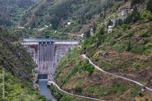 Presa y salto de agua del embalse de Salime en Asturias, España photo
