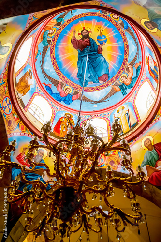 The cupola, the top of the underground Armenian Chapel of St Helen, the Church of the Holy Sepulcher in the city of Jerusalem on a sunny day